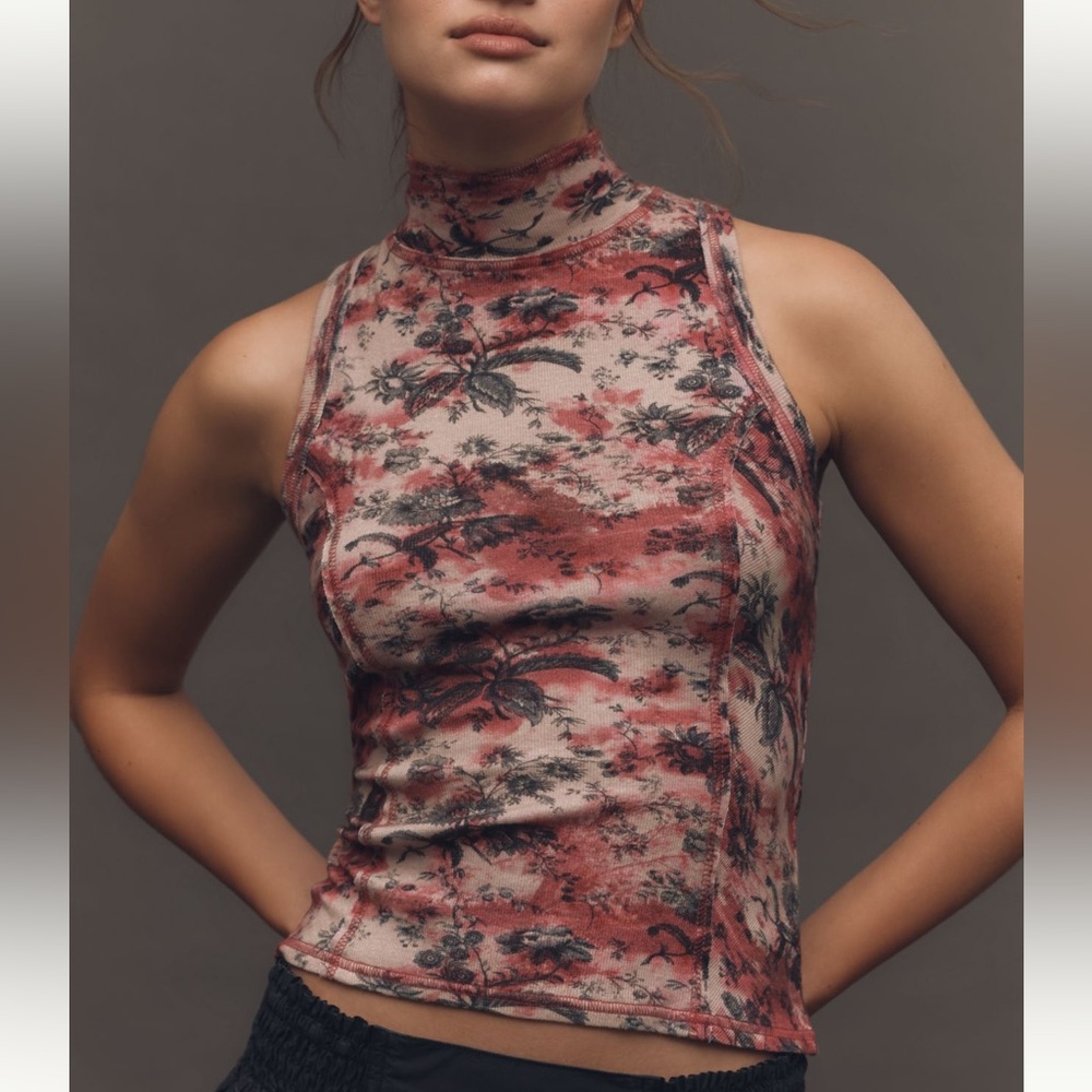 Anthropologie Printed Turtleneck Tank Top Pilcro NEW Small Pink Pattern Floral
